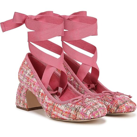 Circus by Sam Edelman Shoes - Circus by Sam Edelman Womens Pink Multi Fabric Block Heel Della Lace-up Pump